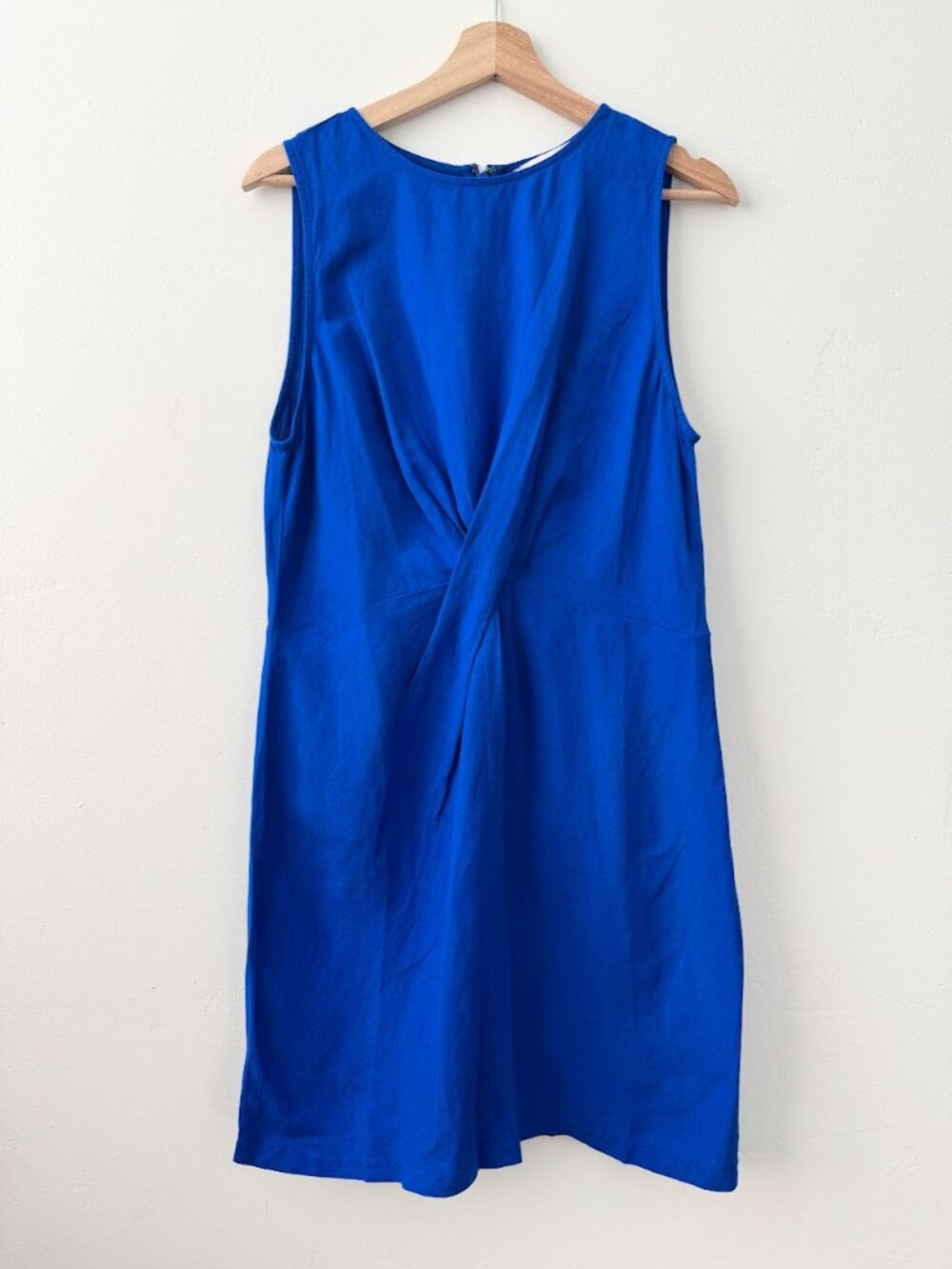 LOFT Linen Blend Twist Front Mini Dress Blue Sleeveless Size 10 NWT - Picture 2 of 9